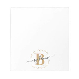Chic Girly Modern White Name Script Monogram Notizblock