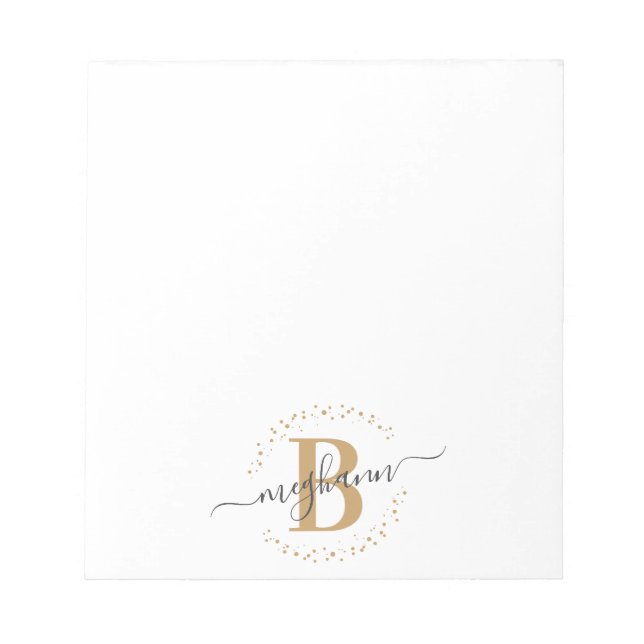 Chic Girly Modern White Name Script Monogram Notizblock (Vorderseite)