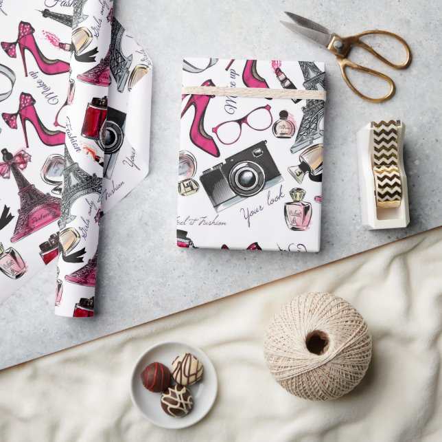 Chic Girly Paris Fashion Geschenkpapier (Kunsthandwerk)
