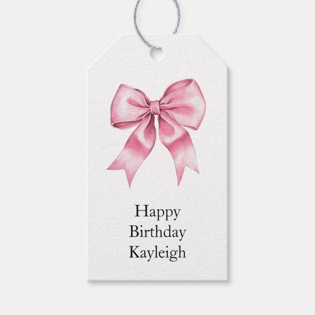Chic Girly Pink Bows Geburtstag Geschenkanhänger (Vorderseite)