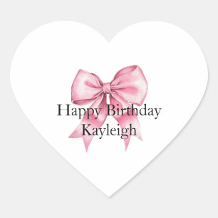 Chic Girly Pink Bows Geburtstag Herz-Aufkleber
