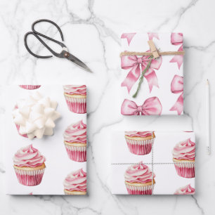 Chic Girly Pink Cupcake Geburtstag Geschenkpapier Set