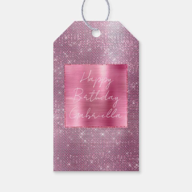 Chic Girly Pink Glam Sparkle Geschenkanhänger (Vorderseite)