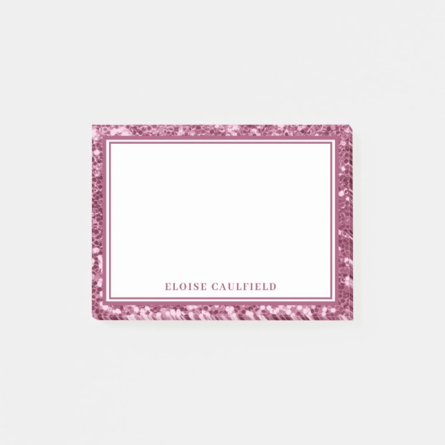 Chic Girly Pink Glitzer Bridesmaid Name Gefallen Post-it Klebezettel (Vorderseite)