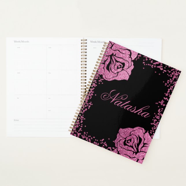 Chic Girly Pink Glitzer Rose Personalisiert Planer (Anzeige)