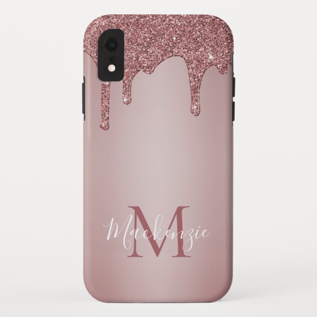 Chic Girly Pink Glitzer Tropfens Monogram Case-Mate iPhone Hülle (Rückseite)