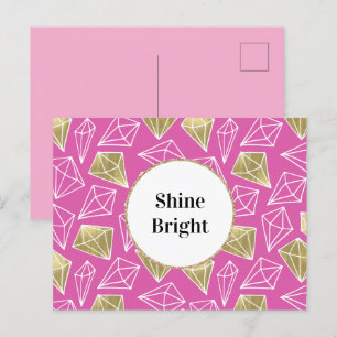 Chic Girly Pink Gold Diamonds Postkarte