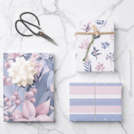 Chic Girly Pink & Gray Weihnachtsfeiertag Geschenkpapier Set
