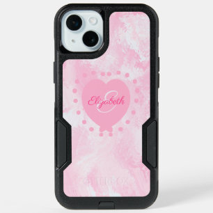 Chic Girly Pink Heart Monogram Initial Watercolor
