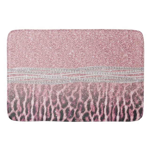 Chic Girly Pink Leopard Glitzer Image Badematte (Vorderseite)