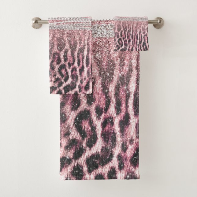 Chic Girly Pink Leopard Glitzer Image Badhandtuch Set (Insitu)