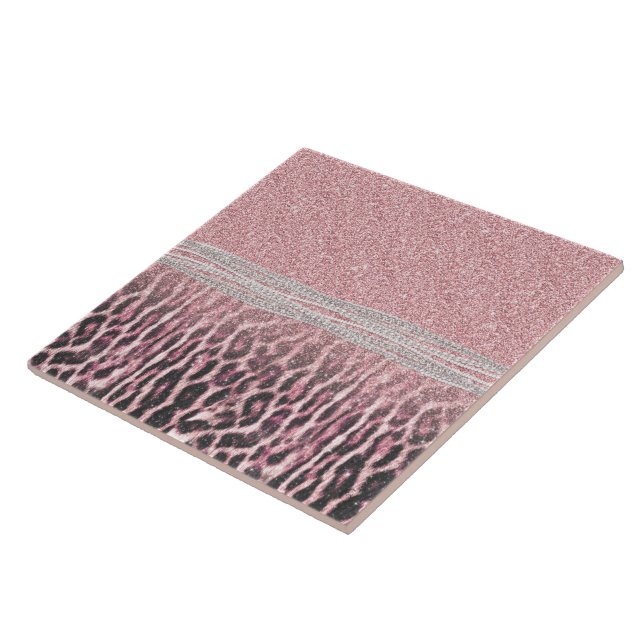 Chic Girly Pink Leopard Glitzer Image Fliese (Seite)