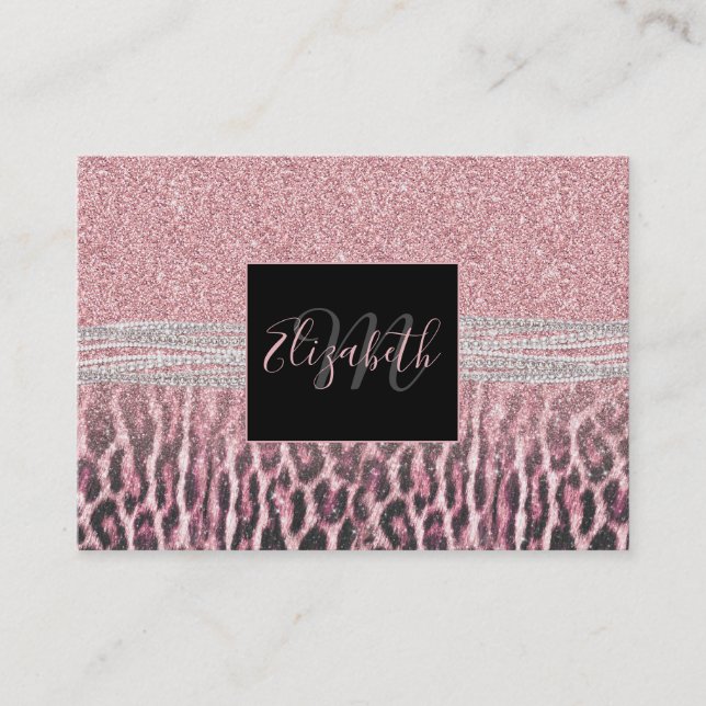 Chic Girly Pink Leopard Glitzer Image Visitenkarte (Vorderseite)