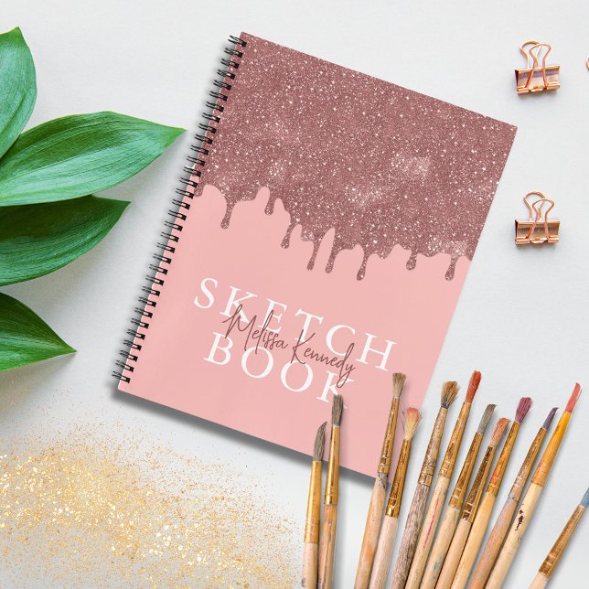 Chic Girly Pink Rose Gold Glitzer Tropfen Sketchbo Notizbuch (Von Creator hochgeladen)
