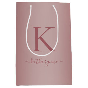 Chic Girly Pink Rose Gold Monogram Name Mittlere Geschenktüte
