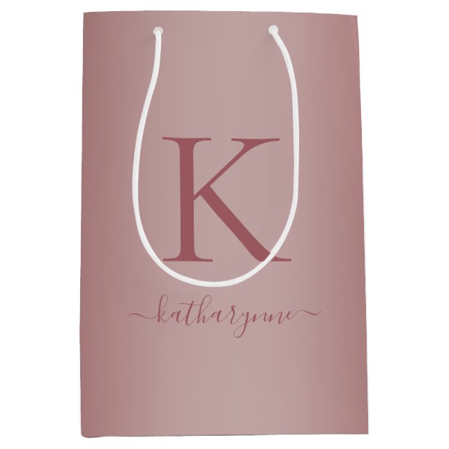 Chic Girly Pink Rose Gold Monogram Name Mittlere Geschenktüte (Vorderseite)