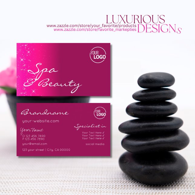 Chic Girly Pink Sparkling Glitzer Stars mit Logo Visitenkarte (Von Creator hochgeladen)