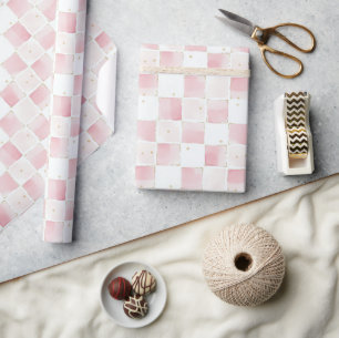 Chic Girly Pink Squares Geburtstag Geschenkpapier