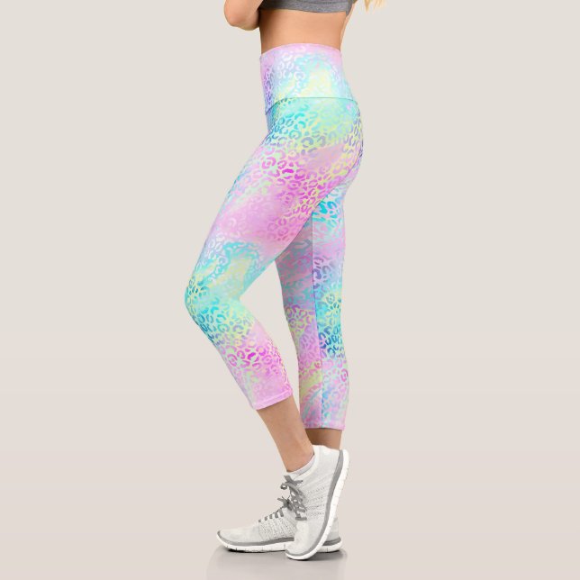 Chic Girly Rainbow Shimmer Leopard Print Capri Leggings (Links)