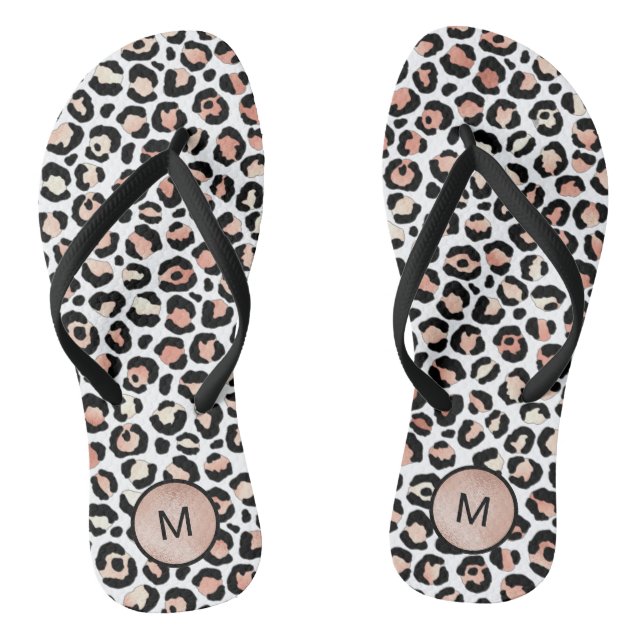 Chic Girly Rose Gold Leopard Monogram Flip Flops (Fußbett)