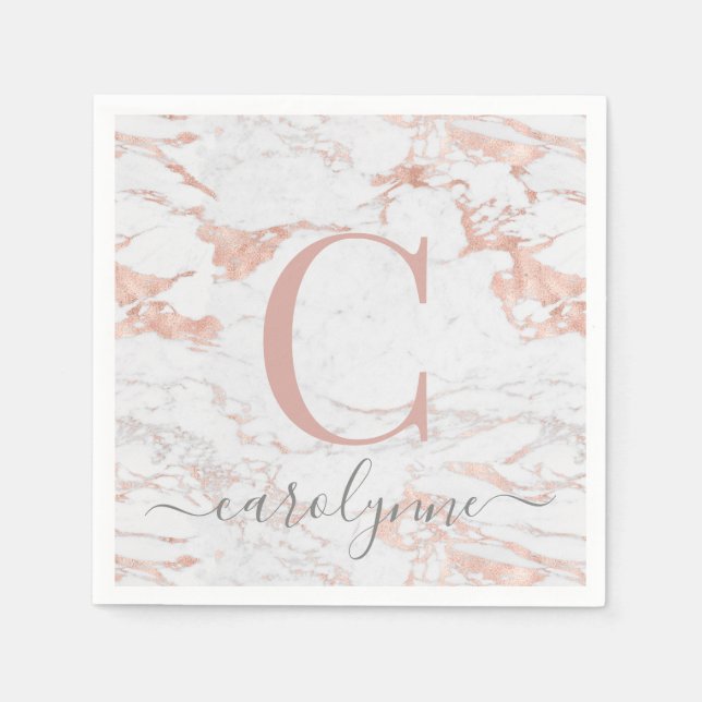 Chic Girly Rose | Marmormonogramm Serviette (Vorderseite)