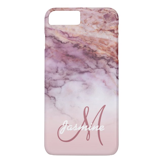 Chic-Girly Rosen-Goldmarmor-Monogramm-Name Case-Mate iPhone Hülle (Rückseite)