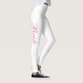 Chic Girly Simple Pink Script White Bridge Leggings