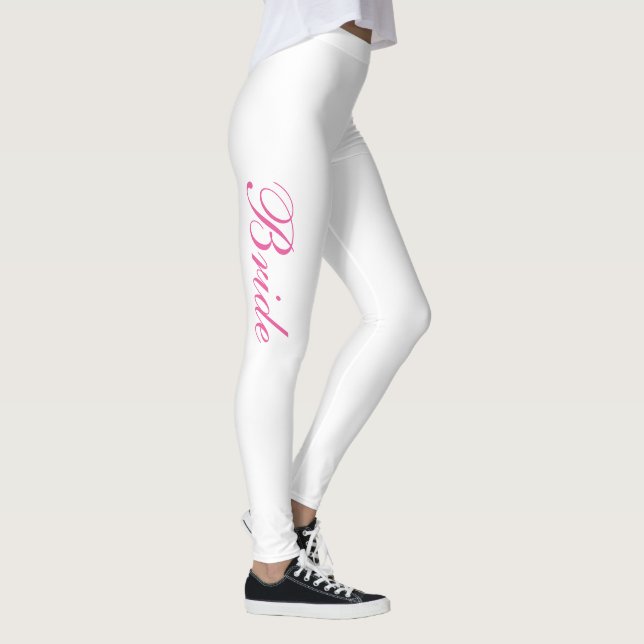 Chic Girly Simple Pink Script White Bridge Leggings (Rechts)