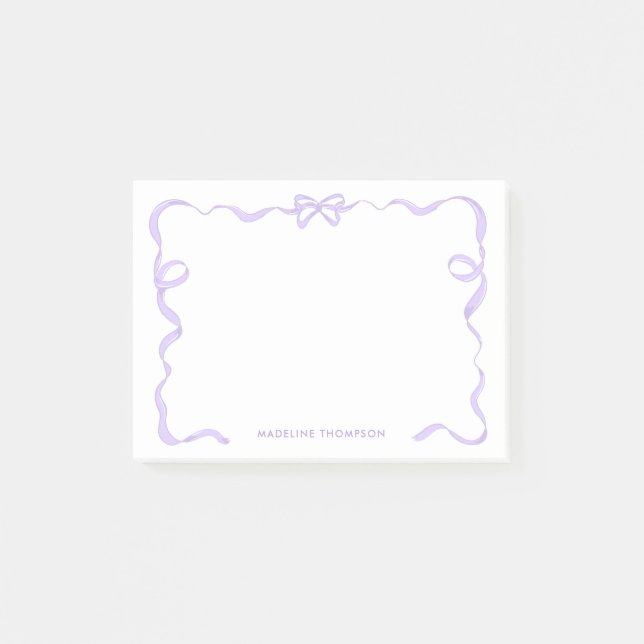 Chic Girly Violet Lila Lavender Bow Ribbon Frame Post-it Klebezettel (Vorderseite)