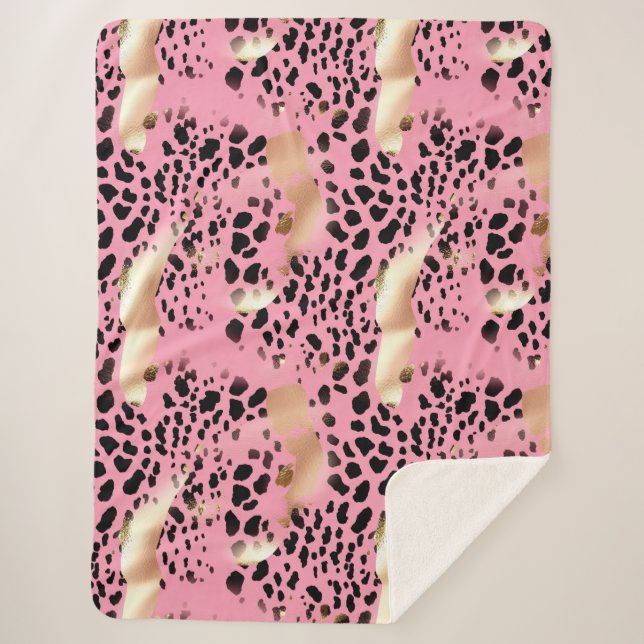 Chic Glam Gold Pink Black Leopard Sherpadecke (Vorderseite)