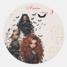 Chic glam gothic beängstigend Girls Geburtstagspar Runder Aufkleber