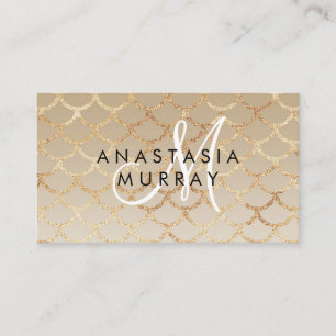 Chic Glam Gray Gold Mermaid Glitzer Monogram Name Visitenkarte