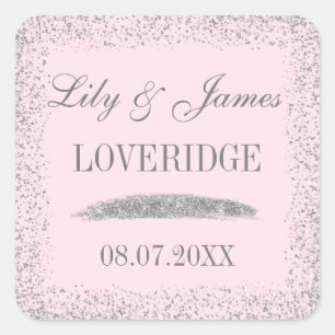 Chic Glam Gray Silver Glitzer & Blush Pink Wedding Quadratischer Aufkleber
