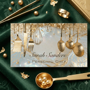 Chic Glam Personal Chef Catering Gold Glitter Visitenkarte