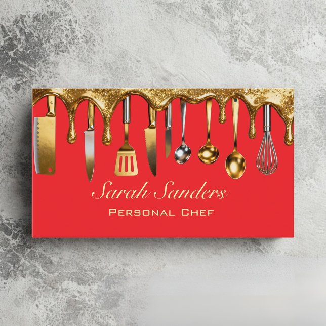 Chic Glam Personal Koch Catering Gold Glitzer Visitenkarte (Von Creator hochgeladen)