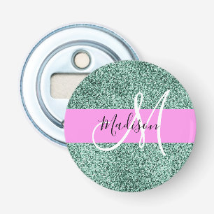 Chic Glam Pink Green Glitzer Sparkname Monogram Flaschenöffner