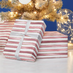 Chic Glam Pink White Stripes Geschenkpapier