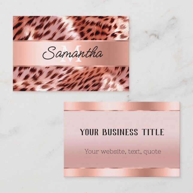 Chic Glam Rose Gold Leopard Monogram Visitenkarte (Vorne/Hinten)