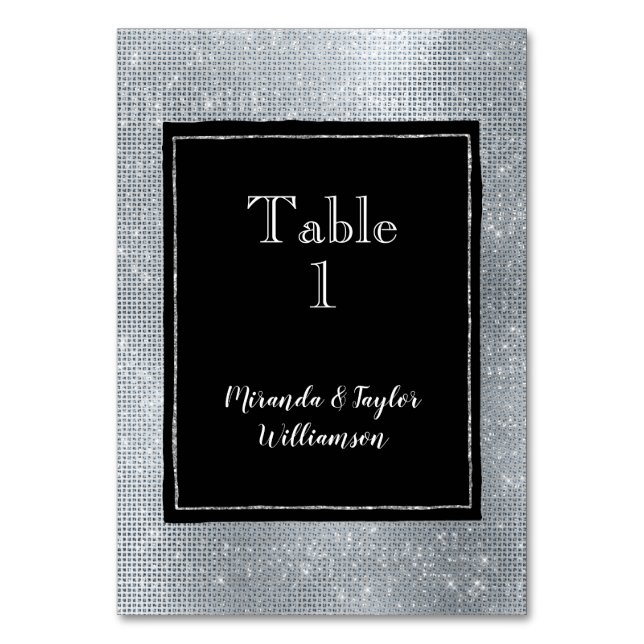 Chic Glam Silver Sparkle und Black Tischnummer (Vorderseite)