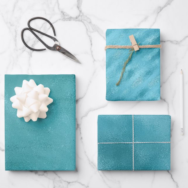Chic Glam Turquoise Aqua Blue Geschenkpapier Set (Vorderseite)