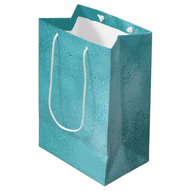 Chic Glam Turquoise Aqua Blue Mittlere Geschenktüte (Vorderseite Schrägansicht)