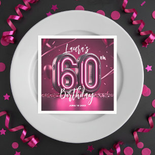 Chic Glam Vibrantes Rosa Neon Glow 60. Geburtstag Serviette