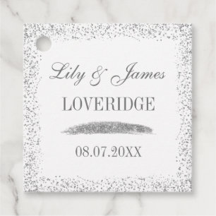 Chic Glam White & Gray Silver Glitzer Wedding Geschenkanhänger