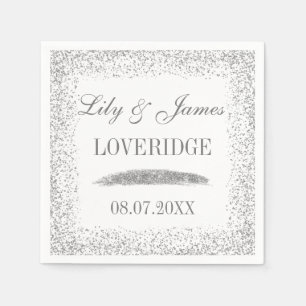 Chic Glam White & Gray Silver Glitzer Wedding Serviette