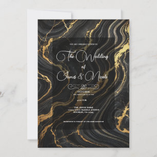 Chic Glamour Schwarz Gold Marmor Look Hochzeit Einladung