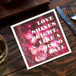 Chic Glänzende Rosa Glitter Retro Disco Kugeln Hoc Serviette