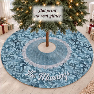 Chic glänzendes Gold-Türkis-Teal-Blumenmonogramm Polyester Weihnachtsbaumdecke