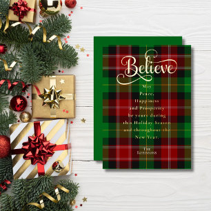 Chic Glauve Green & Red Christmas Scottish Tartan Folien Feiertagskarte