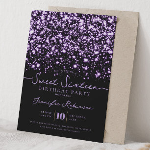 Chic Glitter Lights Sweet 16 Geburtstag Lila Einladung
