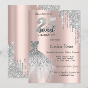 Chic Glitter-Tropfen, Eiffelturm-Kleid Sweet 25 Einladung